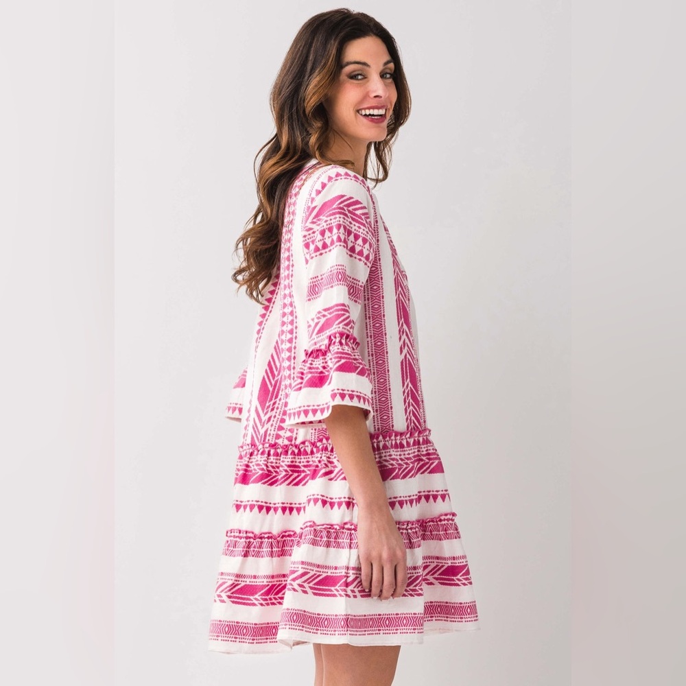 THML Pink and White V-Neck Bell Sleeve Sundress - Picture 5 of 12